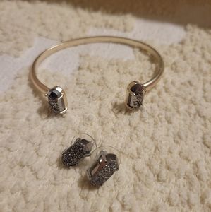 Kendra Scott Bangle Bracelet and Studs - Gold and Silver Druzy